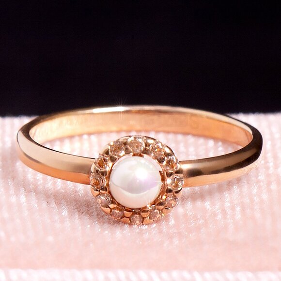 Gold-Plated 925 Sterling Silver Pearl Ring • CZ Accents • Size 6 Dainty Ring - Picture 3 of 6